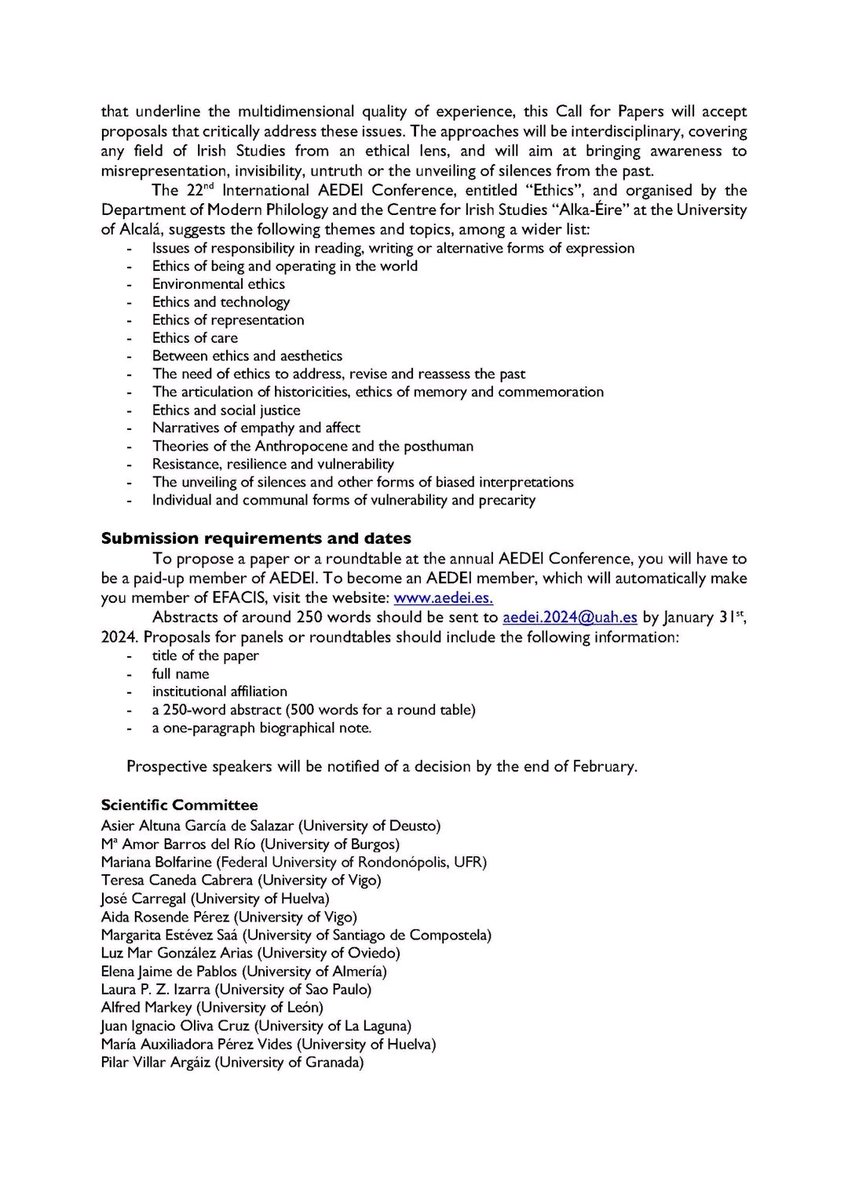 AEDEI (@aedei_es) on Twitter photo Friendly reminder. On behalf of the organizing committee of the 22nd AEDEI Conference, which will take place next May 2024, it is my pleasure to announce our CFP. Deadline 31 Jan, <a href="/e_efacis/">EFACIS</a> <a href="/Irish_Lit/">IASIL</a> <a href="/iasilpostgrads/">IASIL Postgraduates</a> <a href="/IrlEmbMadrid/">Embassy of Ireland, Madrid</a> Friendly reminder. On behalf of the organizing committee of the 22nd AEDEI Conference, which will take place next May 2024, it is my pleasure to announce our CFP. Deadline 31 Jan, <a href="/e_efacis/">EFACIS</a> <a href="/Irish_Lit/">IASIL</a> <a href="/iasilpostgrads/">IASIL Postgraduates</a> <a href="/IrlEmbMadrid/">Embassy of Ireland, Madrid</a>
