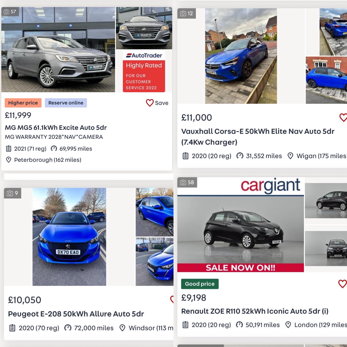 PeoplesTariff's tweet photo. #EVbargains #usedCARbargains @AutoTrader_UK @graeme_cobb
£9k-£12k
200+ mile WLTP range
2020-2023
#Zoe, #e208 , #Corsae & #MG5
@renault_uk @PeugeotUK @vauxhall @MGmotor
#electriccars #bev https://t.co/phuAgC79xj