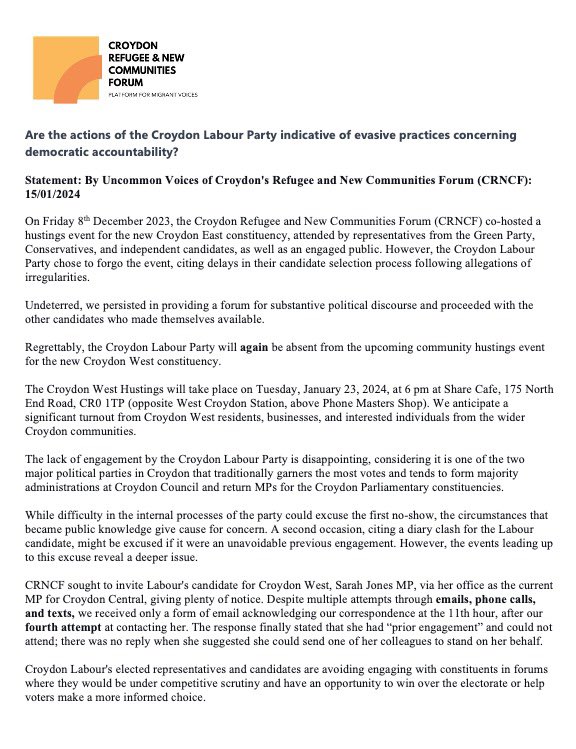 Croydon Refugee & New Communities Forum tweet media