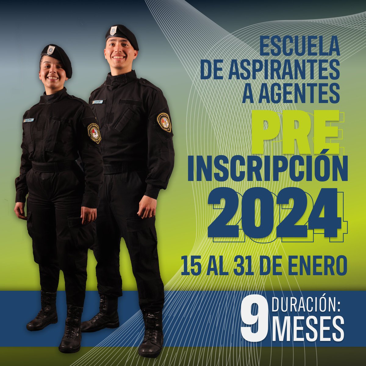 👮👮‍♀Se encuentra abierta la Preinscripción a la Escuela Suboficiales y Aspirantes a Agentes 2024 de la Policía de la Provincia 

✍️Desde el 15 al 31 de enero 2024 de manera virtual a través del sitio web oficial: policia.tierradelfuego.gob.ar/inst-poli/