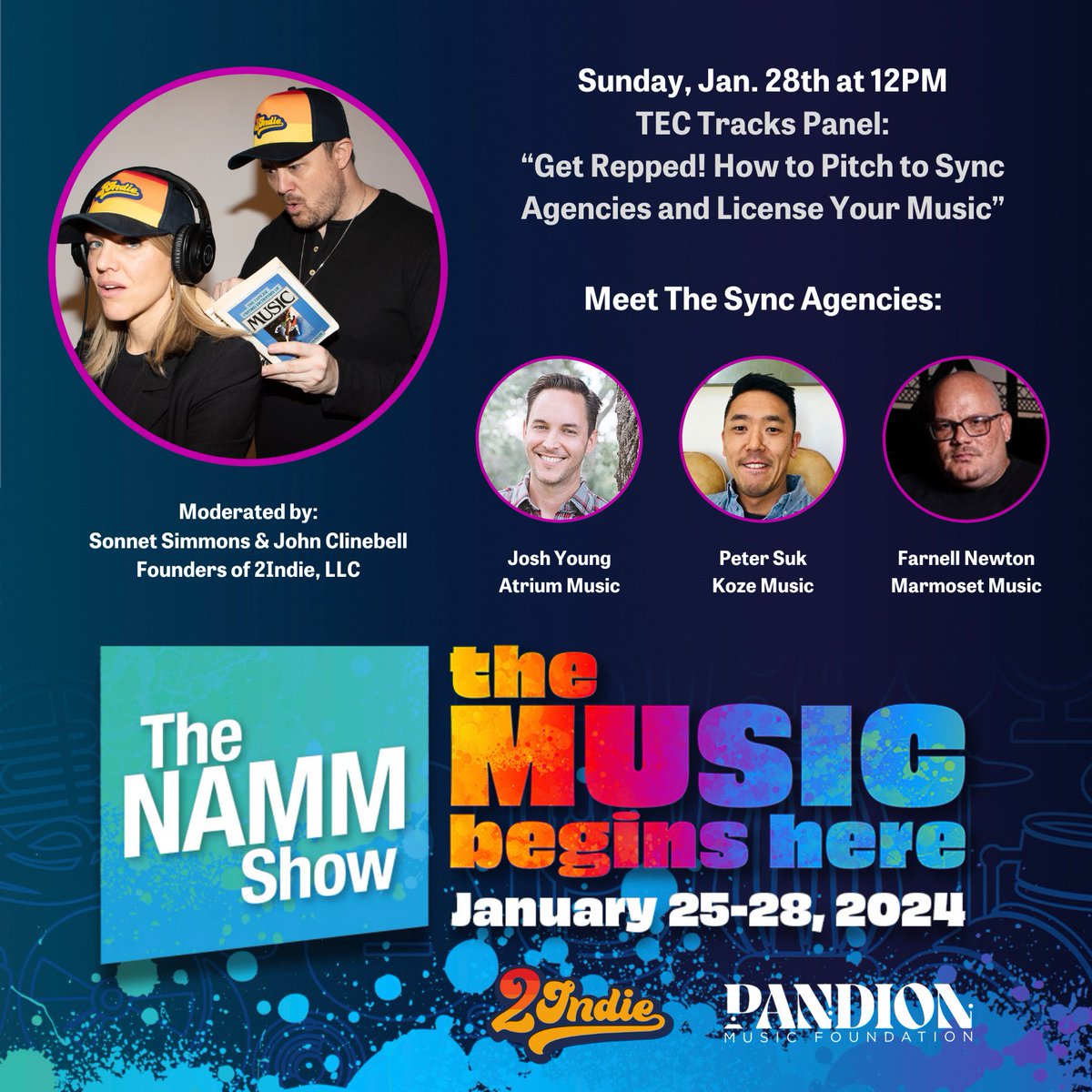 Find out how to pitch your music for professional sync representation with our interactive workshop 👉 Q&amp;A with three licensing agencies currently looking for new artists to sign!!

For more information and how to register visit here: namm.org/thenammshow/at…