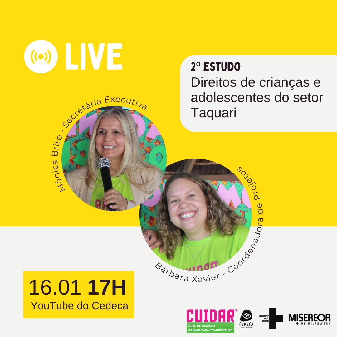CEDECA_TO's tweet photo. Bora marcar presença em nossa #Live?😉
Convidamos todos e todas para participar de uma transmissão que acontecera em nosso canal do YouTube, amanhã (16), às 17 horas. 📚 Será um lançamento do 2º Estudo sobre os Direitos de Crianças e Adolescentes do Setor Taquari.
#Cedecato https://t.co/c3w4WwRe2Z