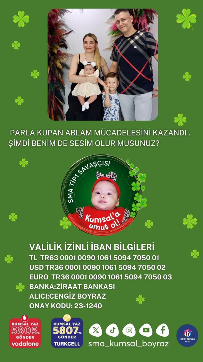 KumsalKazandi's tweet photo. SMA DEĞİL PARLA KAZANDI🎉🎉
Bu zorlu mücadelede gönüllü abileri ve ablaları sayesinde Parla arkadaşım ilacına kavuştu. Benim elimden de tutar mısınız? 🍀
#smakumsalboyrazdestek
#mügeanlı
#parla
#gamze
#kemalkılıçdaroğlu
 #meteorolojikuyarı https://t.co/04H7gnoomp
