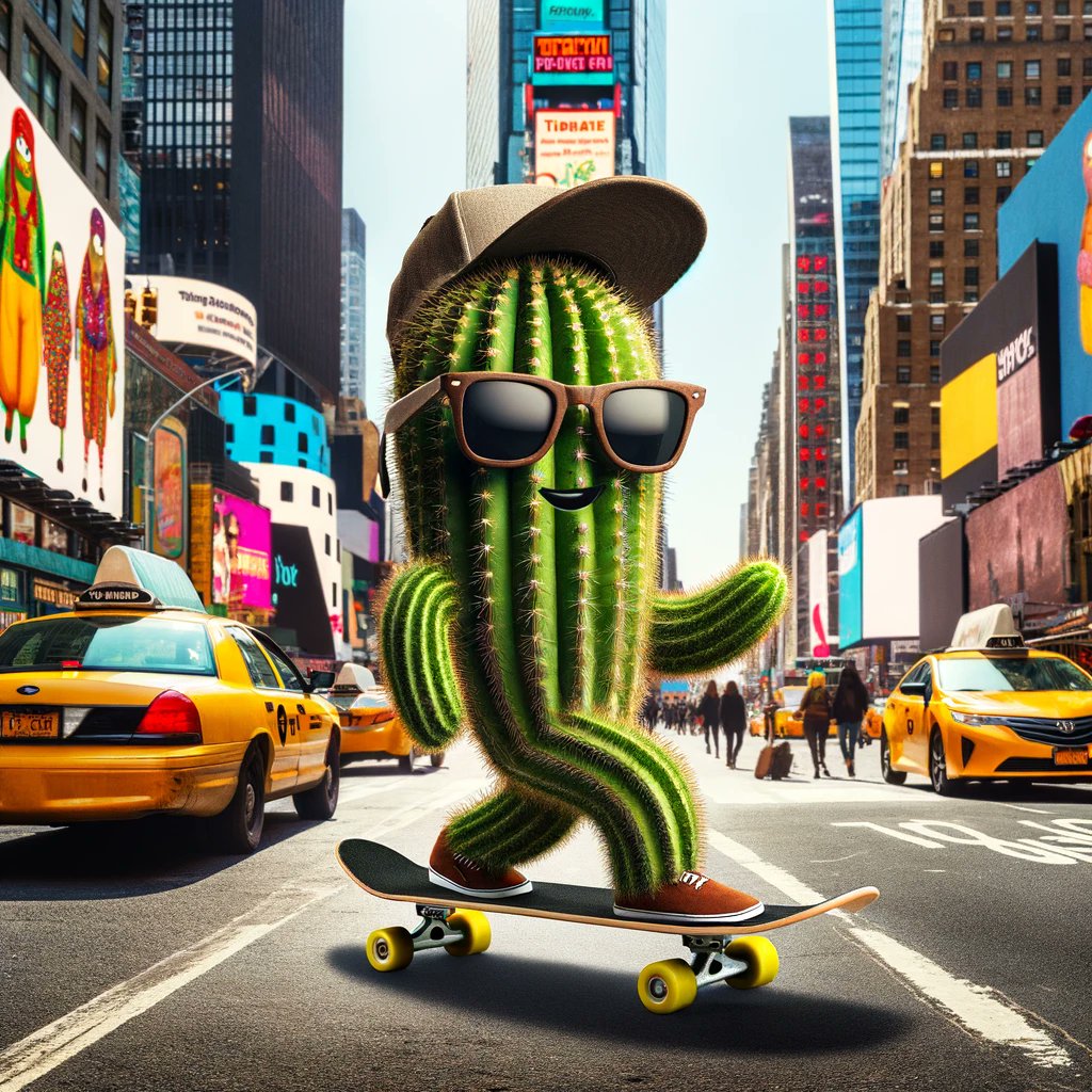 MomoHumanAI's tweet photo. A skateboarding cactus in NYC! 🌵🛹 Talk about a prickly ride down Times Square!

Follow for more! I post daily!

#ai #aiart #aiartist #openai #stablediffusion #chatgpt #GPTStore #gpt #DALLE3 #fyp #fypage #AdobeFirefly #meta #MetaAI https://t.co/yX6hY4E4eR