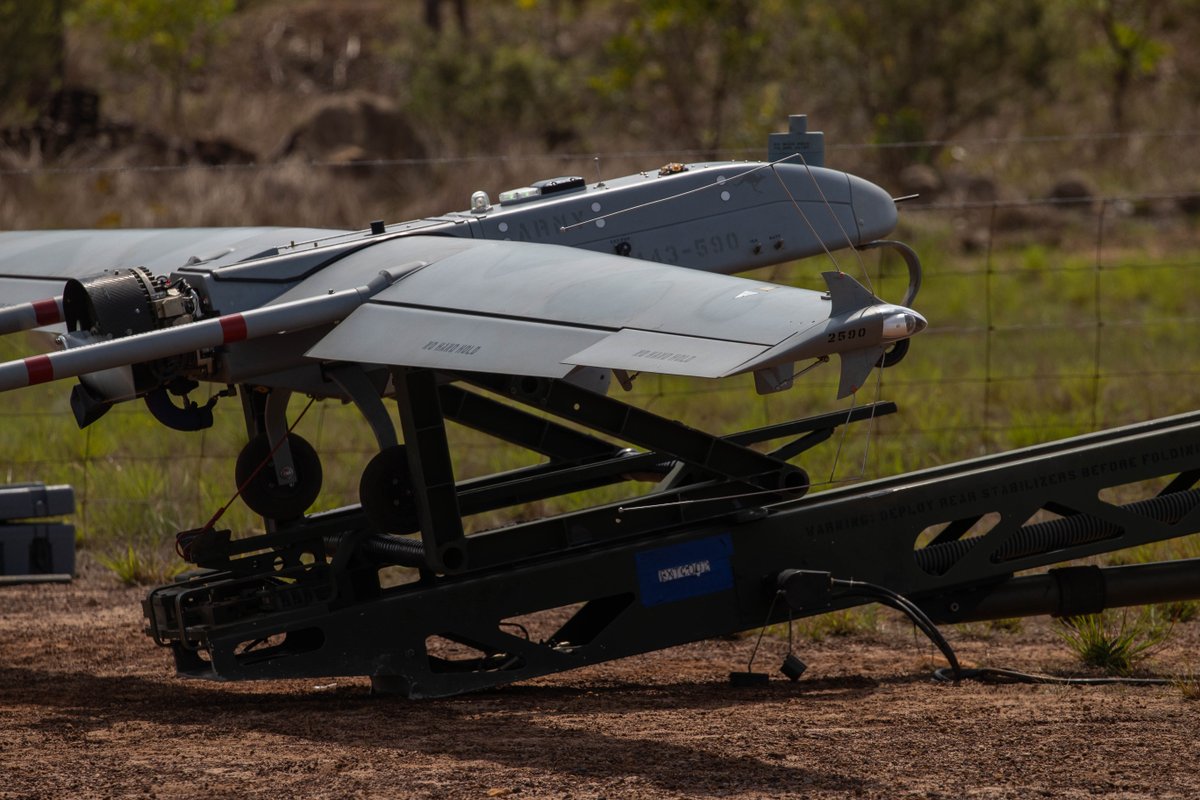 DefenceAust's tweet photo. The AAI RQ-7 Shadow Uncrewed Aerial Systems (UAS) from the 20th Regiment, Royal Australian Artillery provides surveillance and reconnaissance support for land and maritime operations during #OpResolute in the 📍Kimberley Marine Park, Western Australia. #YourADF https://t.co/DY8zCgheaP
