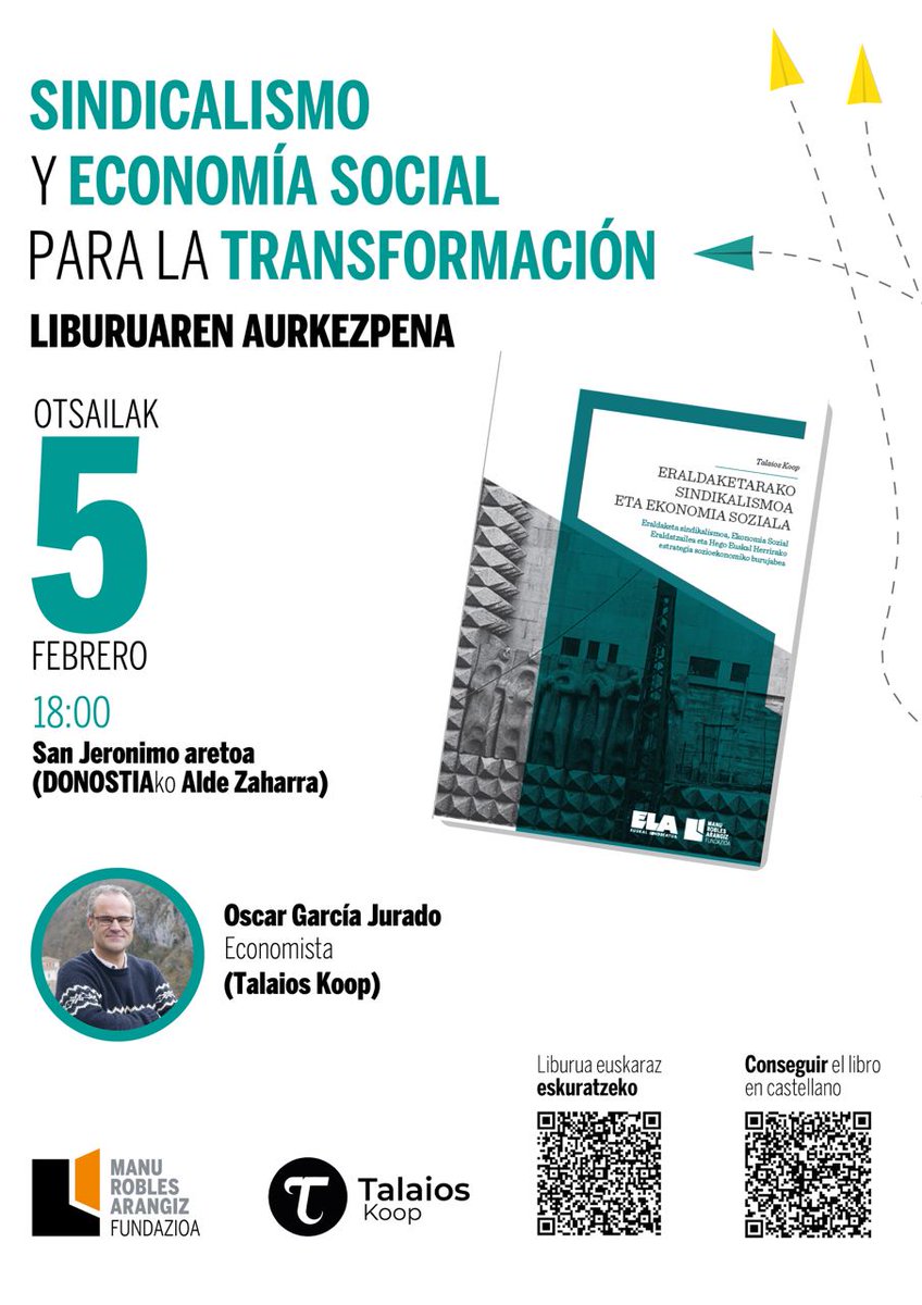 TalaiosKoop's tweet photo. KASU!
@OscarGarciaJura talaioskide andaluziarra gurekin izango dela probestuz, @ELAsindikatua, @MRAfundazioa eta Talaios Kooperatibak elkarlanean egindako 'Eraldaketarako Sindikalismoa eta Ekonomia Soziala' liburua aurkeztuko dugu.
Otsailak 5ean.
[Gorde agendan]
#ESE #SindiKoop https://t.co/xcI8tDY648