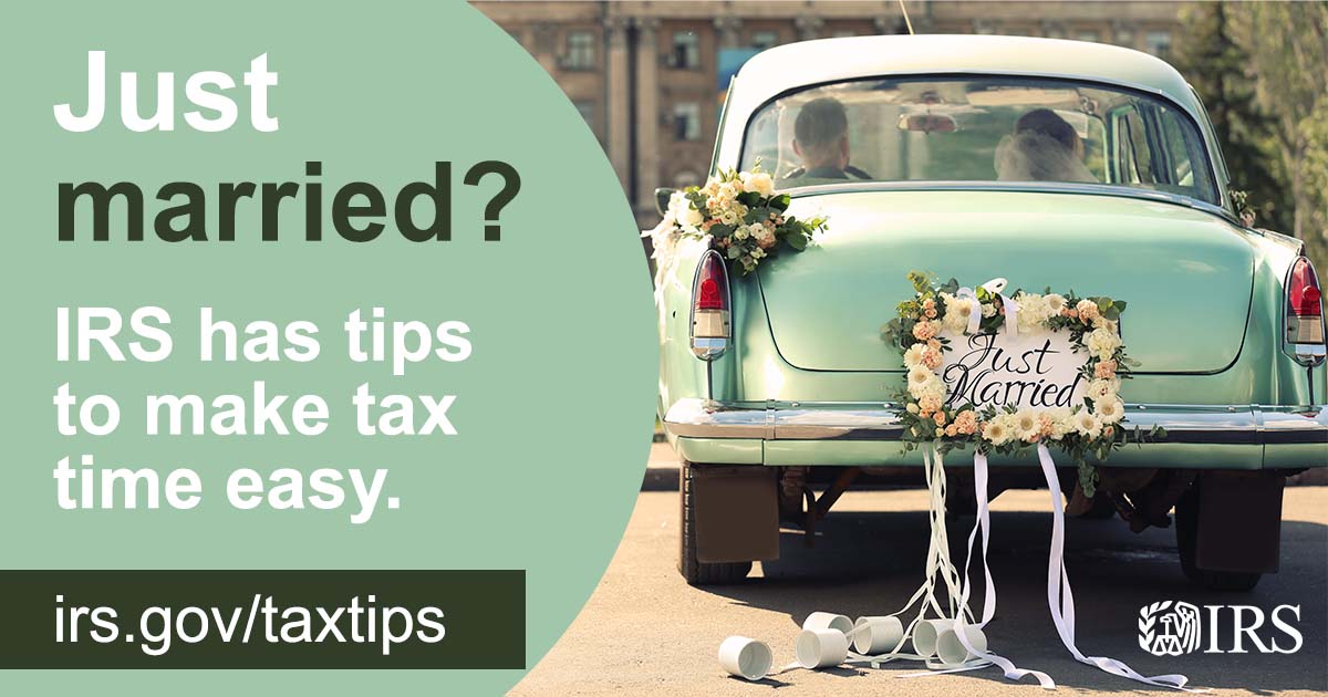IRStaxpros's tweet photo. #TaxPros: Married life brings changes, new names and sometimes a new address. Please remind your newlywed clients to notify the #IRS: https://t.co/guh5IK26Lk https://t.co/AIaTSAhVdQ