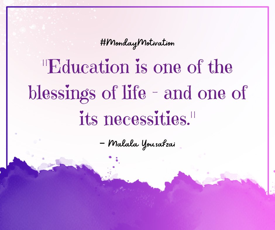 Daughters4lifeF's tweet photo. #MondayMotivation: 

“Education is one of the blessings of life - and one of its necessities.” 

- Malala Yousafzai, female education activist and 2014 Nobel Peace Prize winner. https://t.co/QYkcP2pEZ8