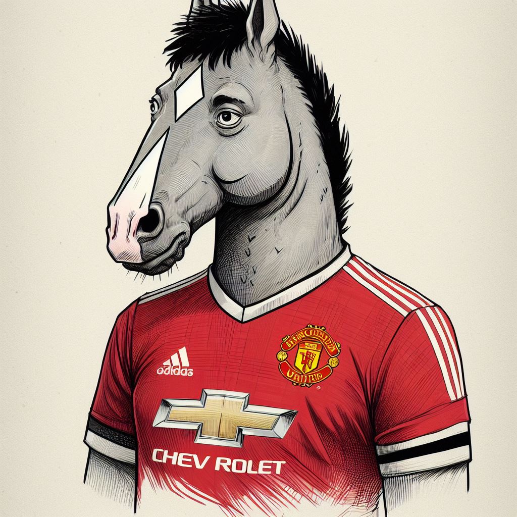 ElenAI2023's tweet image. #Bojack Horseman as a member of #ManchesterUnited #backinthe90s