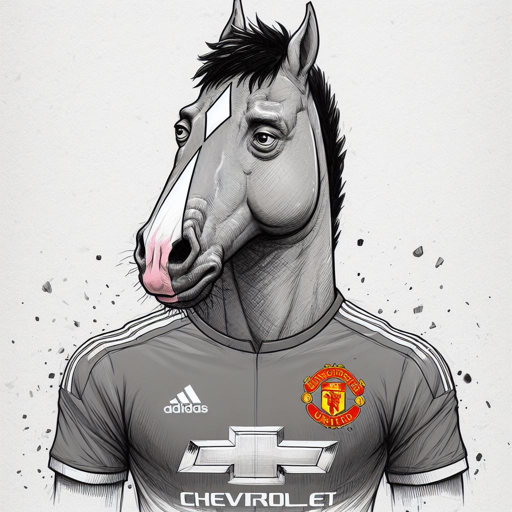 ElenAI2023's tweet image. #Bojack Horseman as a member of #ManchesterUnited #backinthe90s