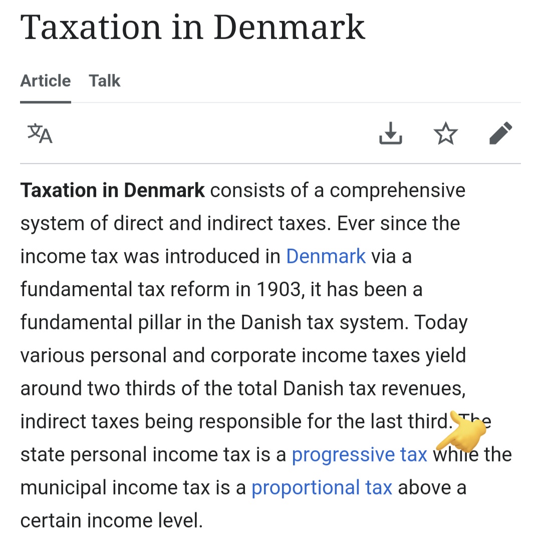 liberaloides's tweet image. Dinamarca es uno de los países donde más impuestos se cobra.

PERO SE HACE DE FORMA PROGRESIVA 

cuánto más rico sos más impuestos pagas, cuánto más pobre menos.
