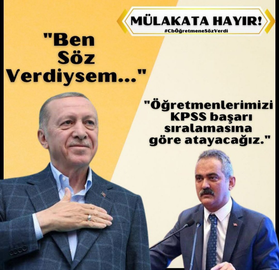 Reis söz verdiyse tutar. Mülakatın kaldırılması an meselesidir.
<a href="/RTErdogan/">Recep Tayyip Erdoğan</a>
<a href="/_cevdetyilmaz/">Cevdet Yılmaz</a>
#Mülakatsız100BinÖğretmen