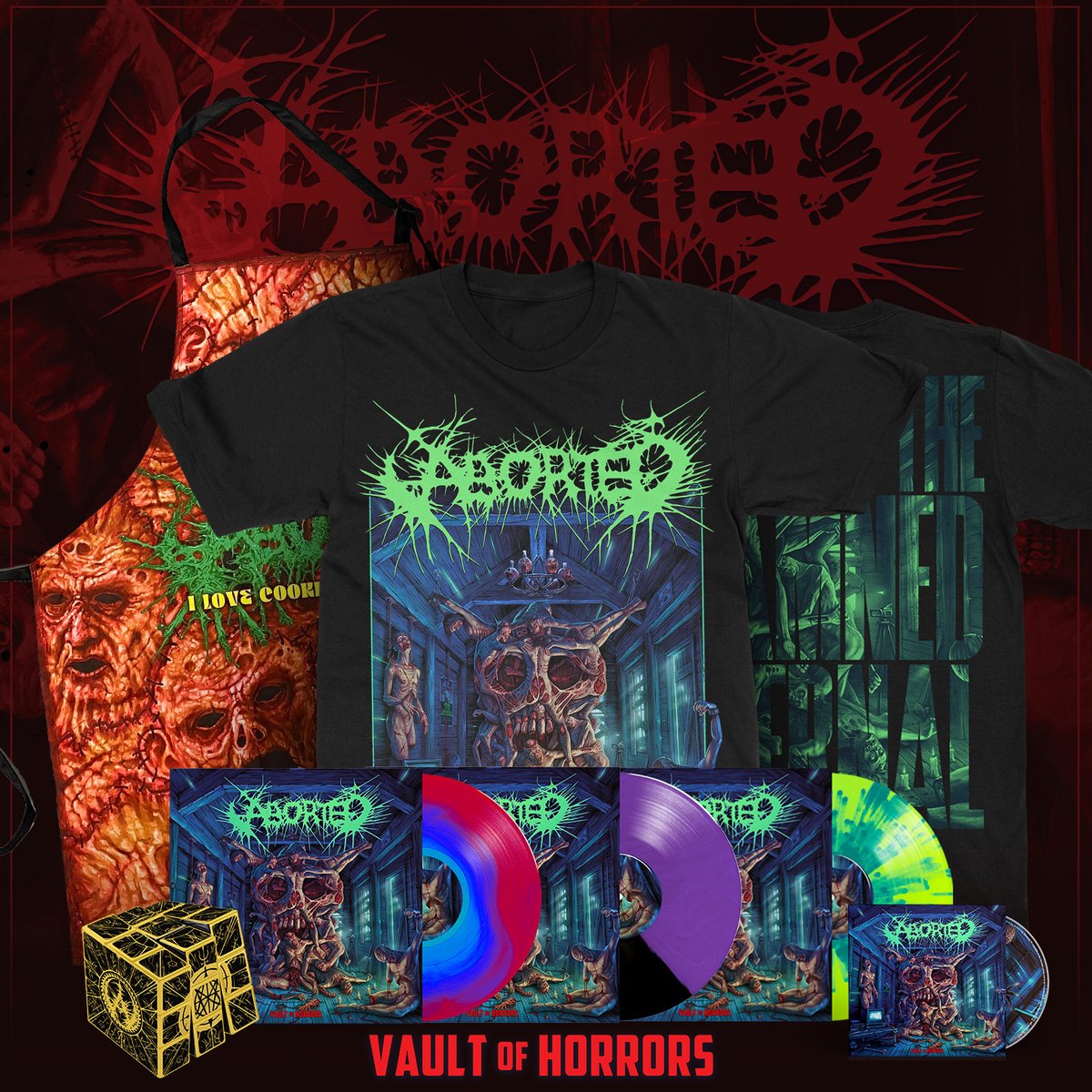 We opened the VAULT OF HORRORS and released the wonders within through @IndieMerchstore, @impericon_de @impericon_uk, Direct Merch and Fans and Bands Merch. Don’t get a huge case of horror FOMO cause these bad boys are moving quick!

aborted.bfan.link/death-cult