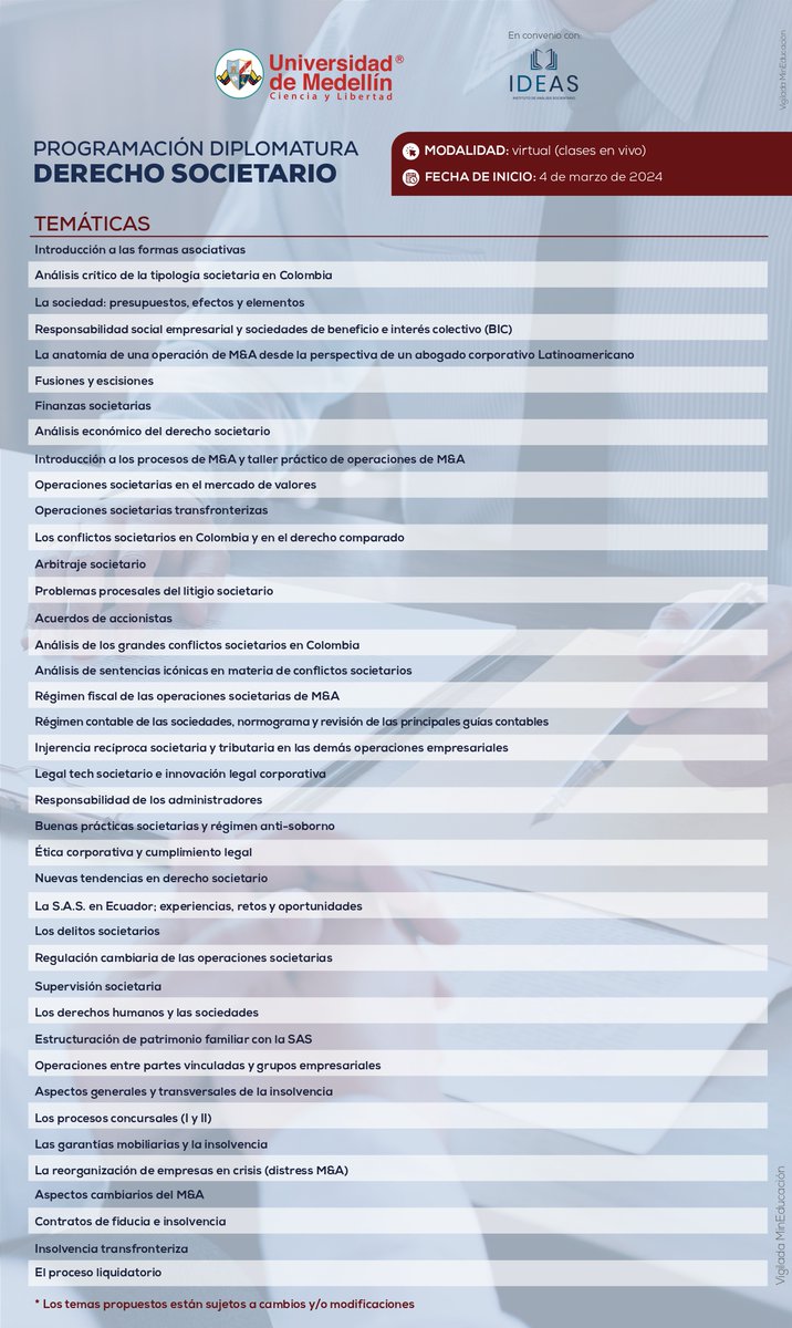 IASocietario's tweet photo. Ya están abiertas las inscripciones para la 6ta edición del Diplomado de Derecho Societario. 

Estos son los profesores que nos estarán acompañando!!!!
@UdeMedellin_ 

Inscripciones en el siguiente link:
https://t.co/GAJ9vafRaC https://t.co/xBmFCy3aw2