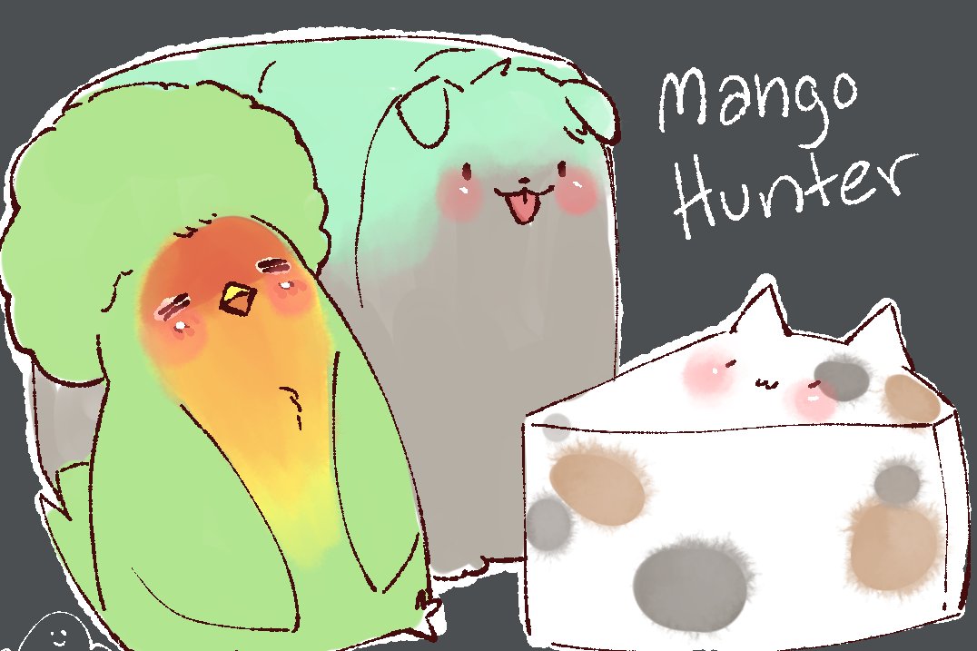 MangoBtuber's tweet photo. ALOO ? 

birb is streaming. trying to get some cute armor in monster hunter worl 💛❤️💚 

#birbtuber #Mangoville
⬆️linkie in bio⬆️ https://t.co/cqDkrEKSbS
