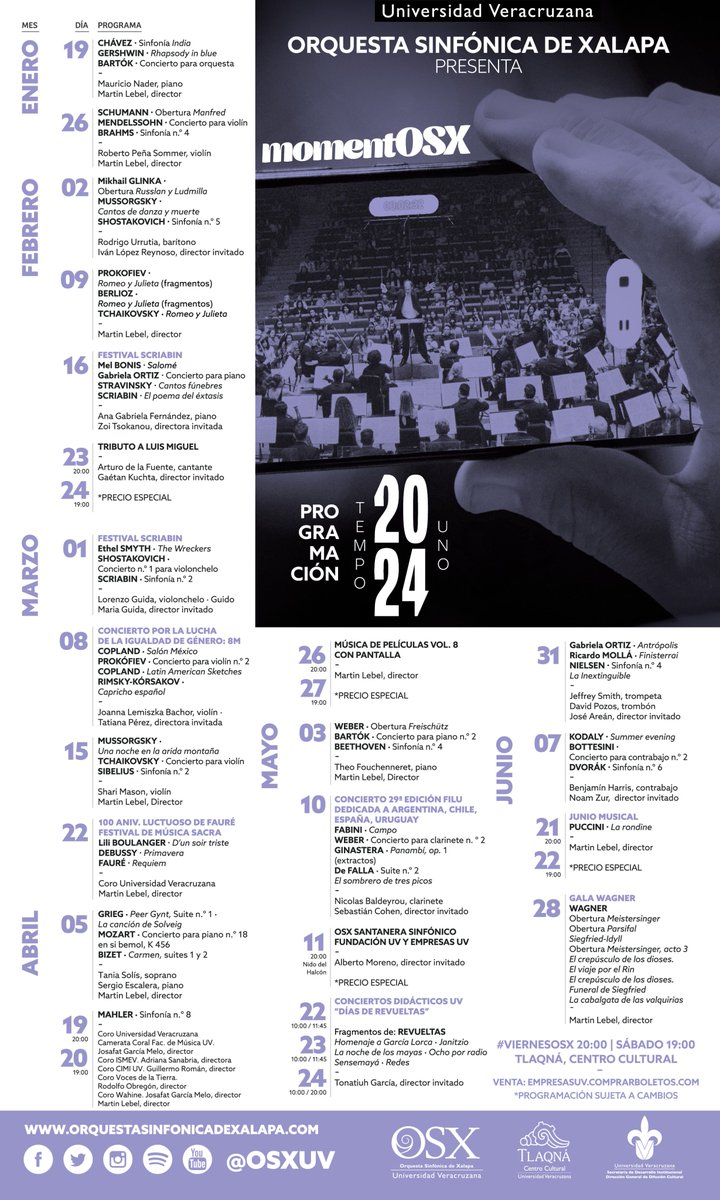 DGDCulturalUV's tweet photo. Conoce la nueva cartelera de la Temporada Uno 2024 de #TuOSX 👇 https://t.co/nviEMJIncY