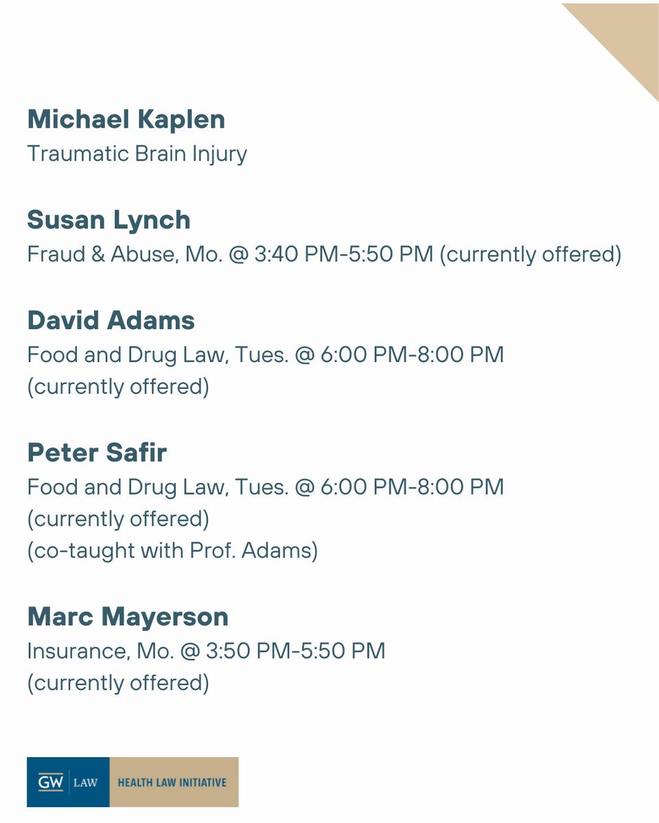gwhealthlaw's tweet photo. Add/drop isn't over yet! Consider taking a class with one of our wonderful Health Law &amp; Policy adjunct professors. https://t.co/NpdGU80tWX