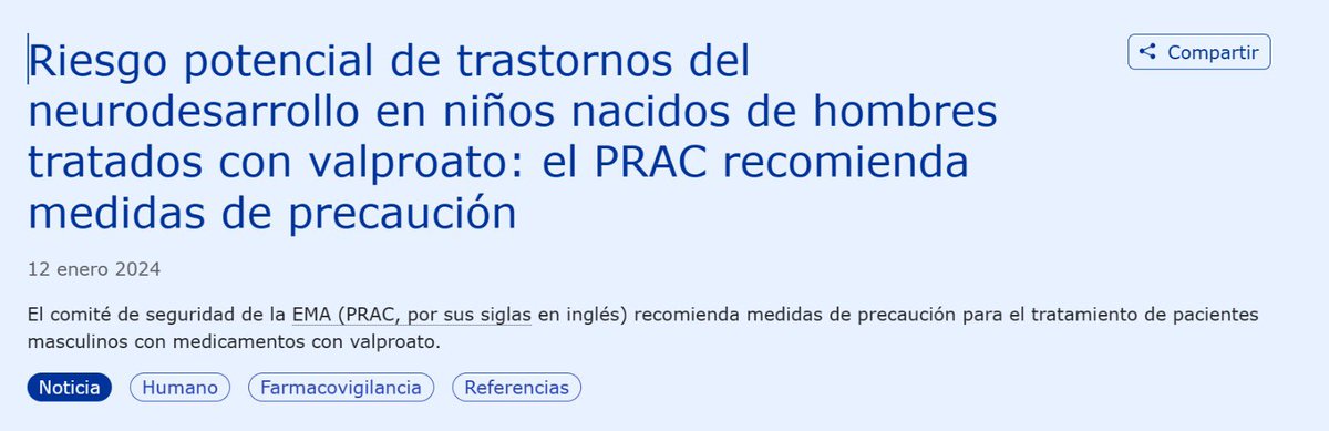 ⚠️ Aviso HOMBRES q tomen #Valproato (o tu marido lo toma) y en busca de embarazo

✅Inicio supervisado y controlado por especialista.
✅Riesgo anticoncepción: Informar sobre riesgos y discutir el uso de anticoncepción
✅Revisión constante

ema.europa.eu/en/news/potent…