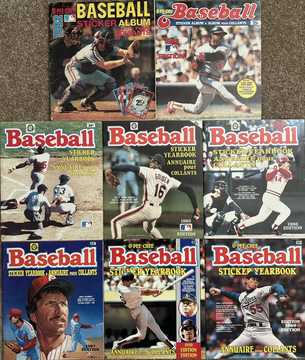 PostWarCards's tweet photo. Carpet oโ Hobby Library: 1982-1989 O-Pee-Chee Baseball Sticker Albums. https://t.co/CzvcBMY2Qc