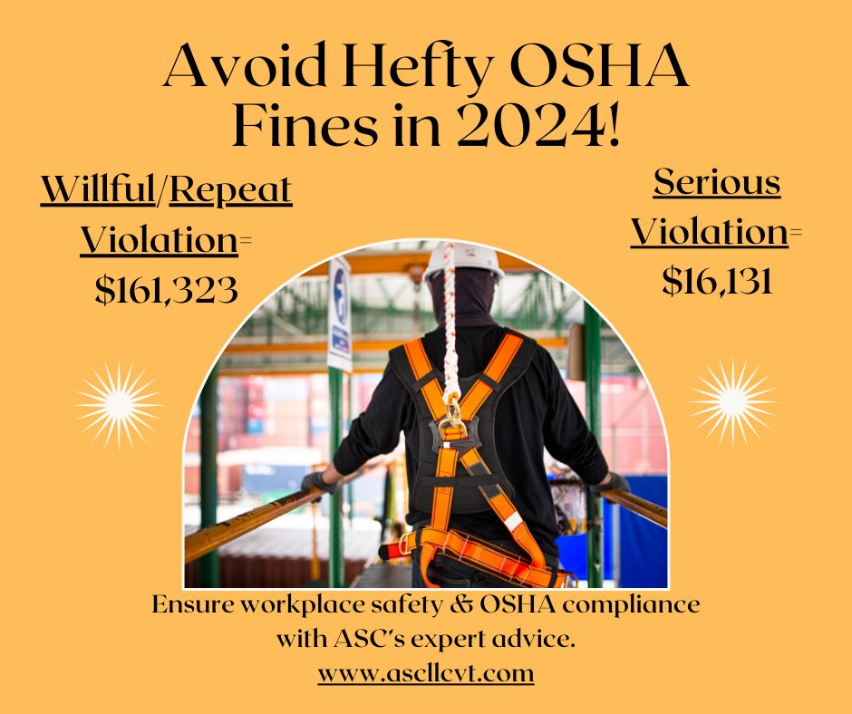 ascllc's tweet photo. 2024 OSHA Fines - WOW😱💸.  Proactive safety is much cheaper than reactive safety -schedule your free initial consultation today! info@ascllcvt.com https://t.co/ygtnobgaCs