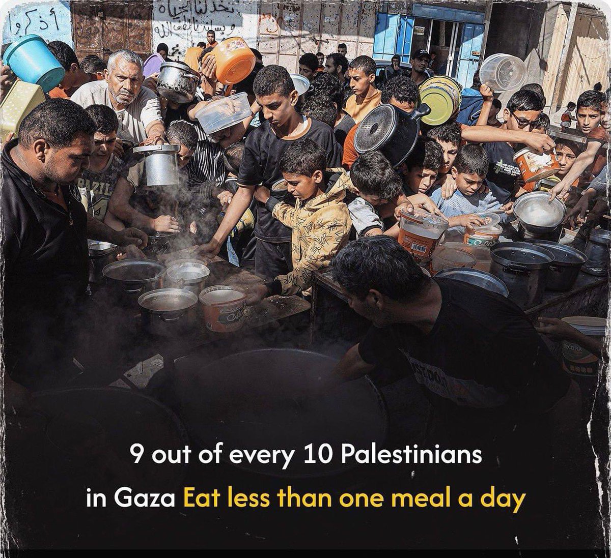 SammiUllahh's tweet photo. Disturbing Fact: 💔

 According to the World Food Programme, 9 in 10 people in Gaza eat less than one meal a day. The dire humanitarian situation underscores the urgent need for international assistance and efforts to alleviate hunger and suffering. 
 #GazaCrisis #FreePalestine #PalestineGenocide #foodingaza #HumanitarianUrgency #roomtoimprove
