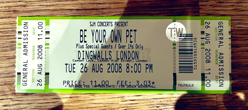 Just found-my unused ticket for @byopband’s final gig in 2008-missed it as I had an exam the next day, thankfully I got to see them @Moth_Club last year!