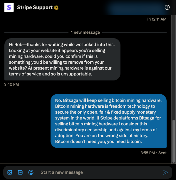 BitcoinNewsCom's tweet photo. NEW: #Bitcoin consulting company, Bitsaga, is being deplatformed by payment processor Stripe for offering #Bitcoin mining equipment on their website  🤔 https://t.co/hxlyCvtaYE