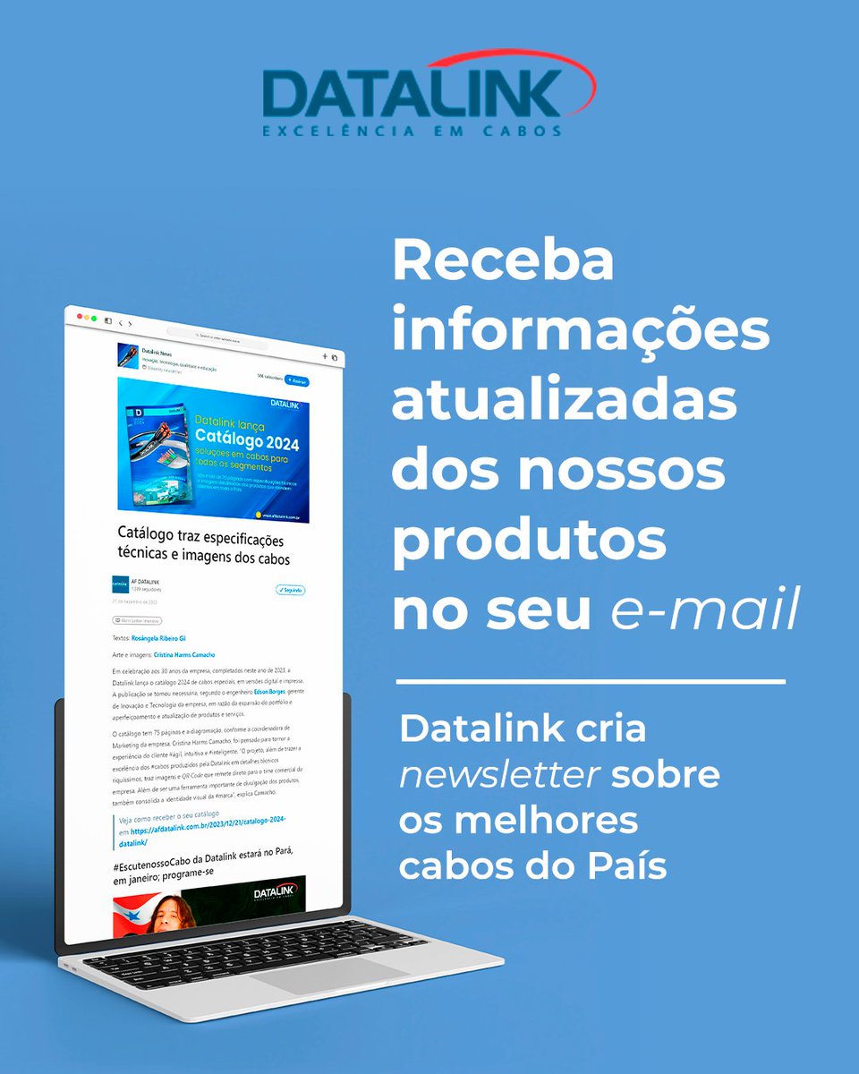 CabosDatalink's tweet photo. 2024 com boas novidades! Datalink cria newsletter para clientes e mercado ficarem atualizados sobre seus produtos e serviços. Assine em https://t.co/v3EhfE9eb6 #Datalink #Cabos #Qualidade #CustomerExperience https://t.co/iUM2nWGL6w