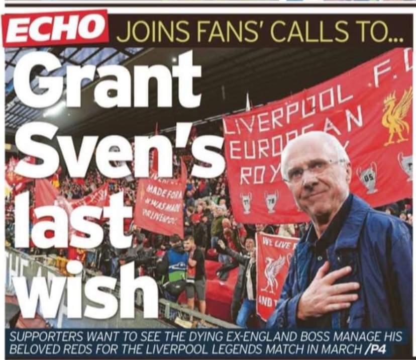 Mikeyes101's tweet photo. Please everyone tag Liverpool FC for @LFC  let's get this going #svenslastwish https://t.co/vV3sENumha