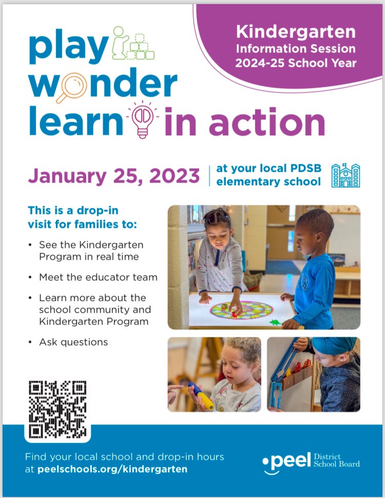 CountrysidePDSB's tweet photo. We are excited to welcome next year’s kindergarten students &amp; families during a drop-in information session on Thursday, January 25, 2024, from 9-11 AM. If your child was born in 2020, they are eligible to start kindergarten this September. https://t.co/MvM2wEnd9f