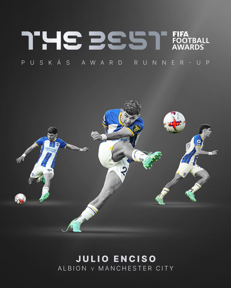 BHAFC's tweet photo. .@JulioEnciso33’s stunner against Manchester City is the Puskas Award runner-up. 👏 https://t.co/IezASO5ZBW