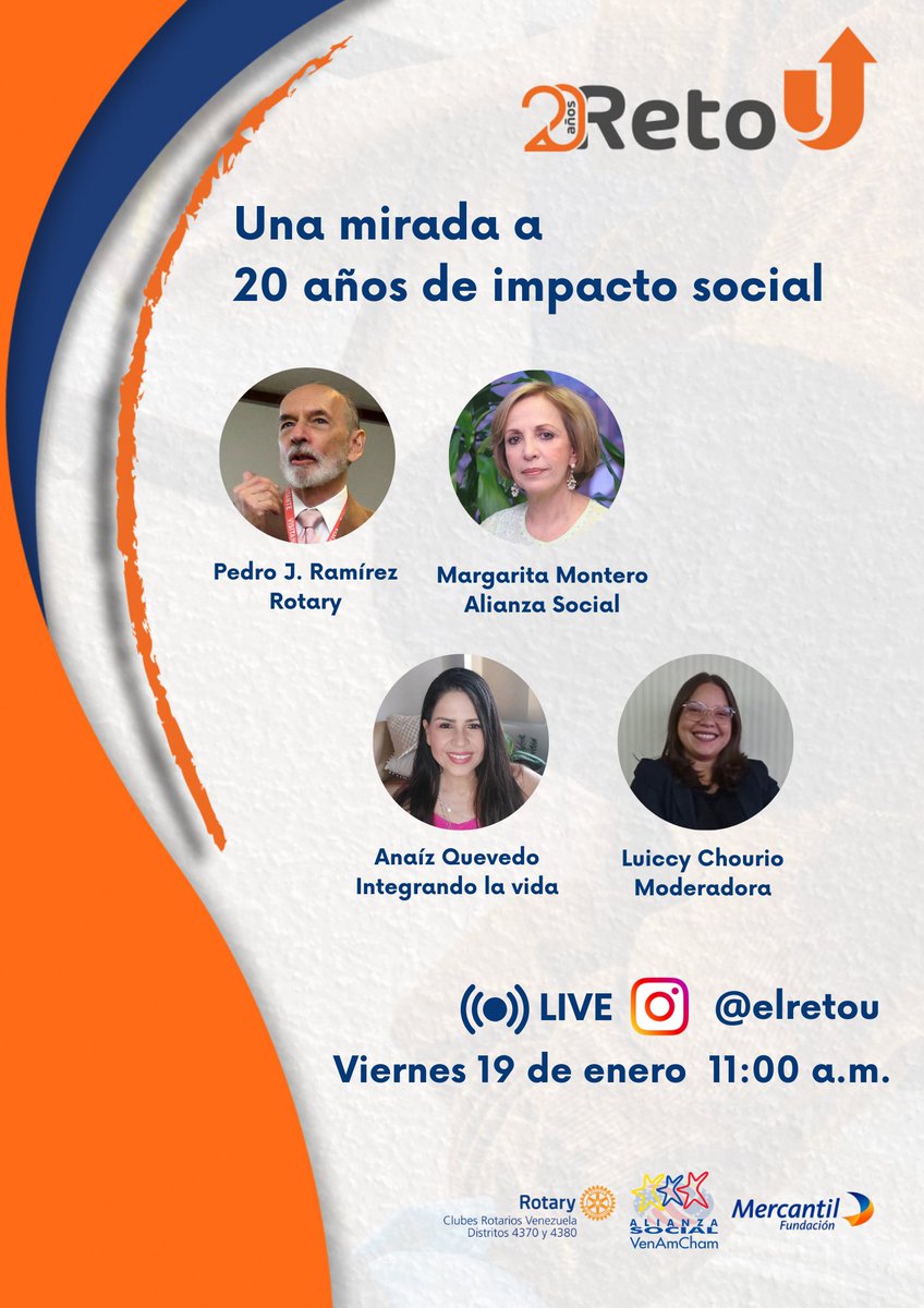 AlianzaSocial's tweet photo. 📣 ¡Atención a todos los seguidores del Reto U! 👏Nos complace anunciarles que el día 19 de enero, a las 11 a.m., nos reuniremos en un apasionante live con los fundadores de @elRetoU para ofrecerte una retrospectiva inolvidable. 🚀✨#20añosRetoU https://t.co/3TKpI9i0dU