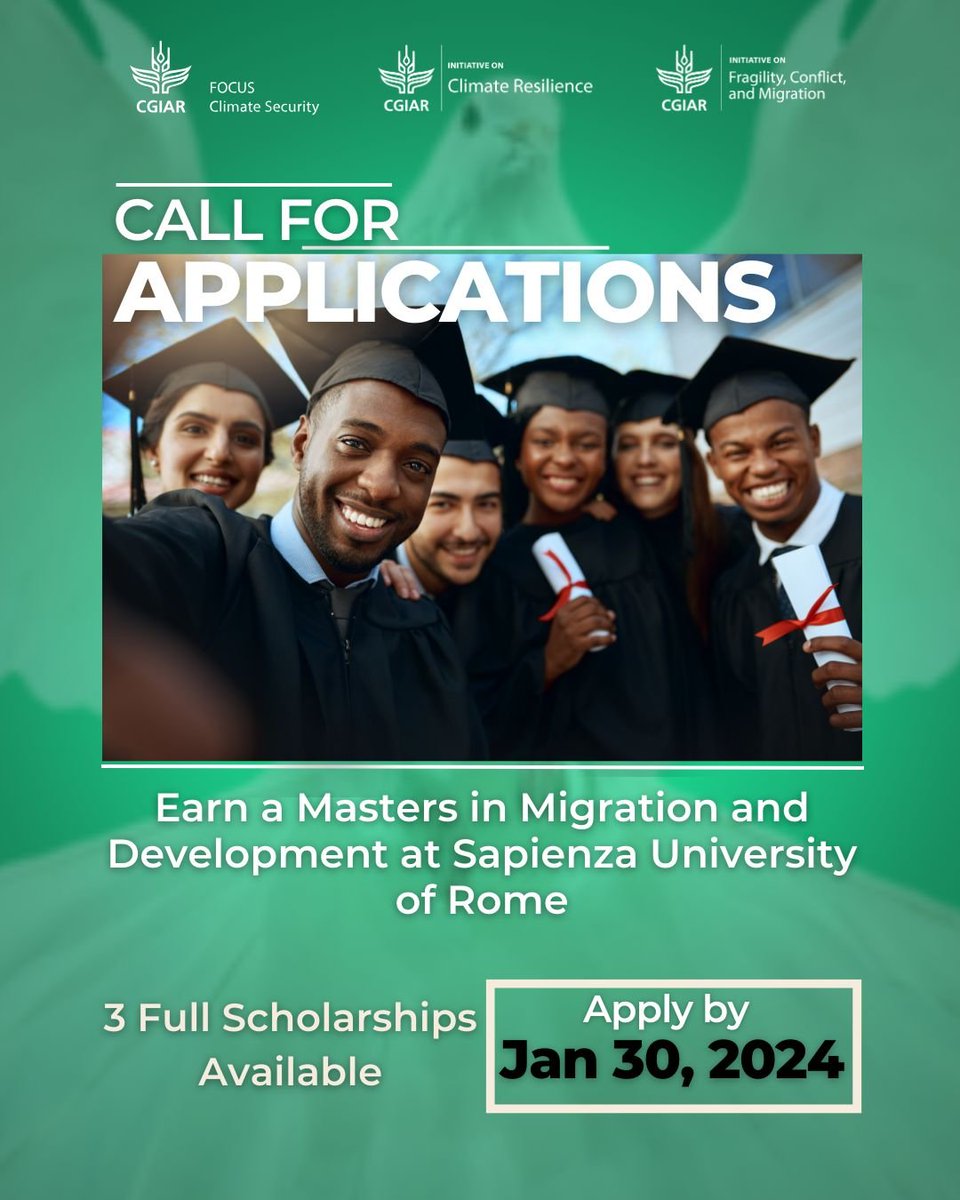 This exciting scholarship opportunity for Global South students!

CGIAR FOCUS Climate Security is offering 3 scholarships to students from the global south to pursue the Master in Migration &amp; Development course at the Sapienza University of Rome!

This program equips students