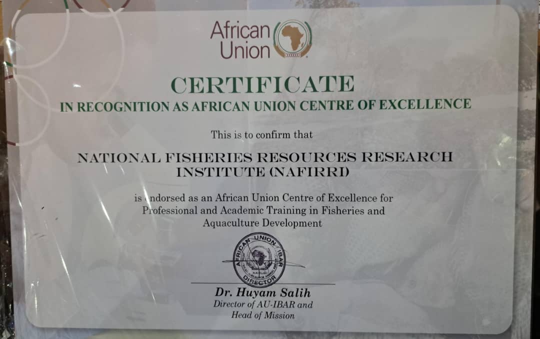 ANAF Meeting Kicks Off In Kenya. DoR Winnie represented and NaFIRRI was awarded a Certificate in recognition as African Union Centre of Excellence for Professional and Academic Training in Fisheries and Aquaculture Development.