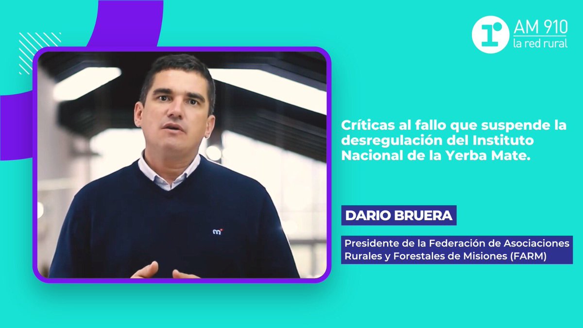 FarMisiones's tweet photo. FARM en los medios | La Red Rural - AM 910 | Del #INYM, del #amparo de la Justicia en Misiones, de la #desregulación y la libre #competencia. Posición FARM sobre el sector yerbatero.
.
🔰 "Hay muchas políticas acertadas: no veníamos de un país perfecto", dice Darío Bruera. https://t.co/99SFagFLIy