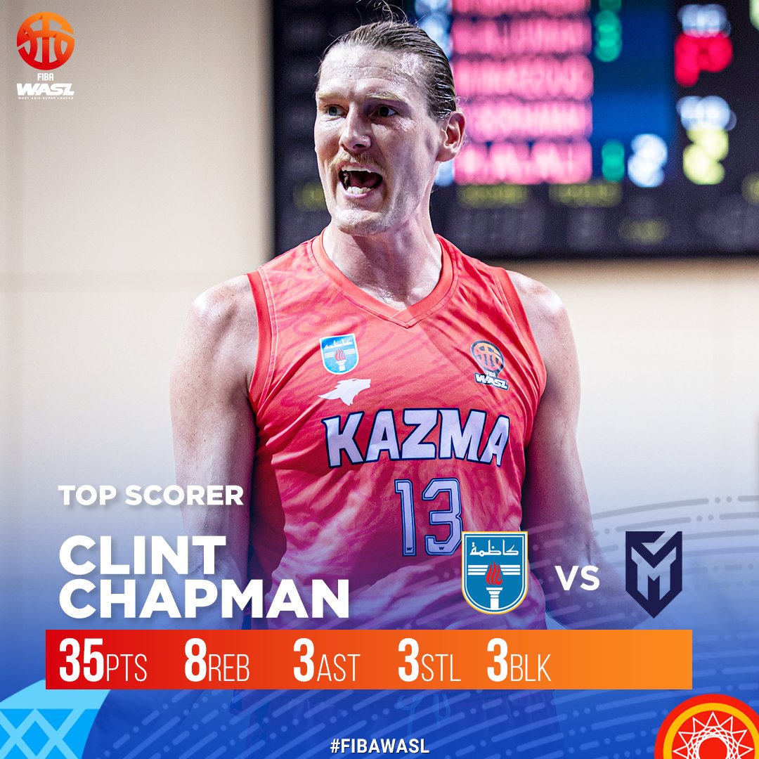 OfficialWASL's tweet photo. Clint Chapman dominates the scoreboard in Kazma SC vs. Manama Club🚀! 

#FIBA #FIBAWASL #WASL #TopScorer #Basketball https://t.co/N88r5ww0v0