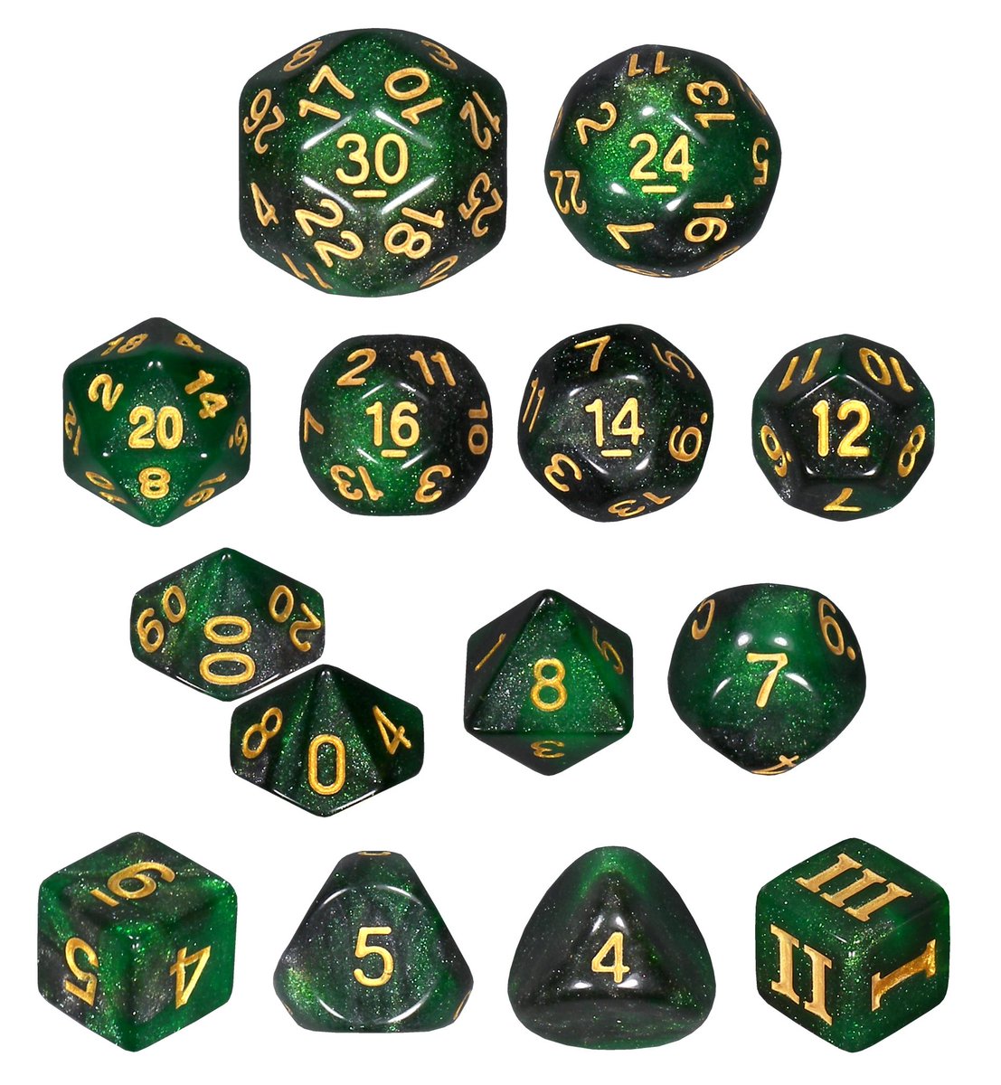 Our Acid Spray 14 Unusual DCC Dice Set is now available in our Shopify store! Acid Spray is a sparkly glitter die with black and green swirl. impact-miniatures.myshopify.com/products/speci…