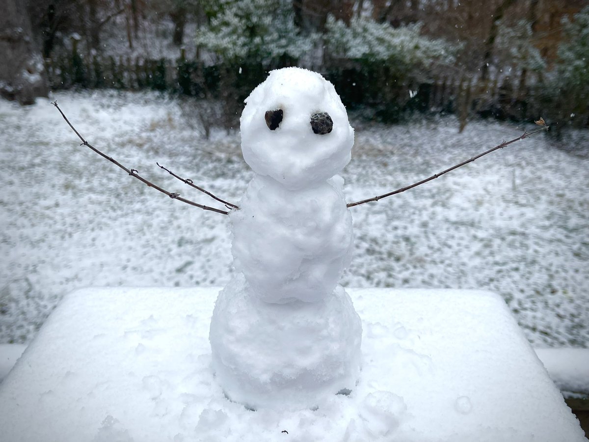 LauraRaeAmos's tweet photo. Tiny snowman is just doing his best. 🙃 https://t.co/0Ym2I1BA43