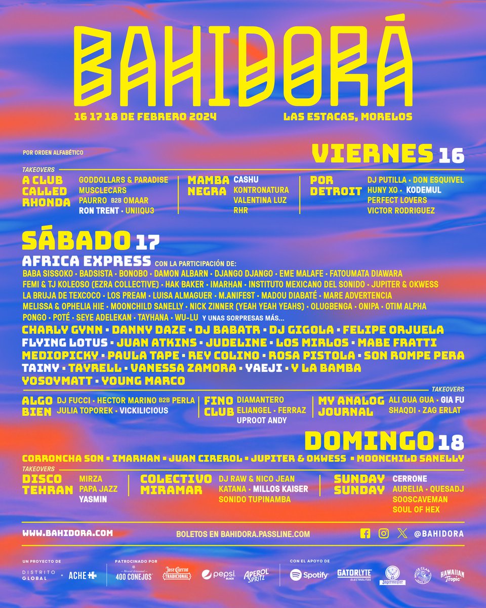 🌴¡Más música en @Bahidora! Llega @thedjangos, @brujadetexcoco, @wulumusic 🌴 ¡Checa como se reparten los días para que disfrutes este 16,17 y 18 de febrero! 💖 ¿Ya listos? 👀🔥