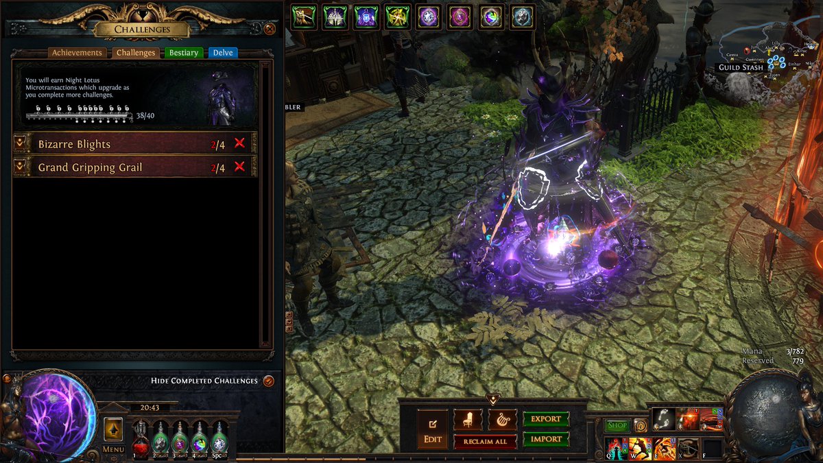 Finally finished grinding out my 38/40 in the Path of Exile Affliction! league was a lot of fun! First mageblood, made cyclone work and first 38/40 in 4 years.

Enjoyed it a whole lot, regardless to how burned out I got near the end.

Look at that sexy purple health ball!