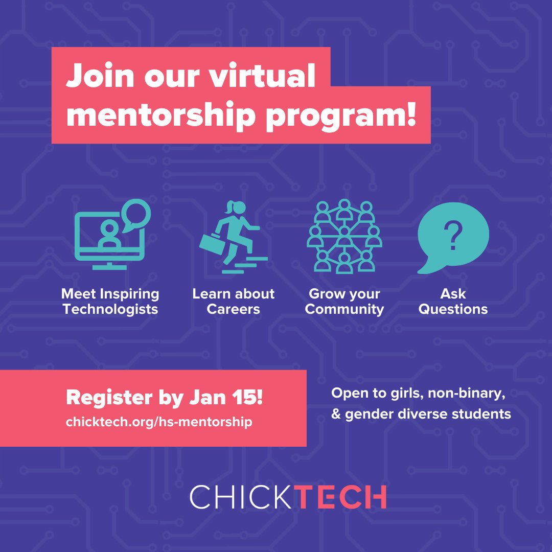 chicktechorg's tweet image. ✨ LAST DAY TO REGISTER! ✨
Are you a student looking to gain insights into the tech world and chart your path to success? ChickTech's Winter/Spring 2024 High School Mentorship program is here for you! 💡
Register for free at chicktech.org/hs-mentorship