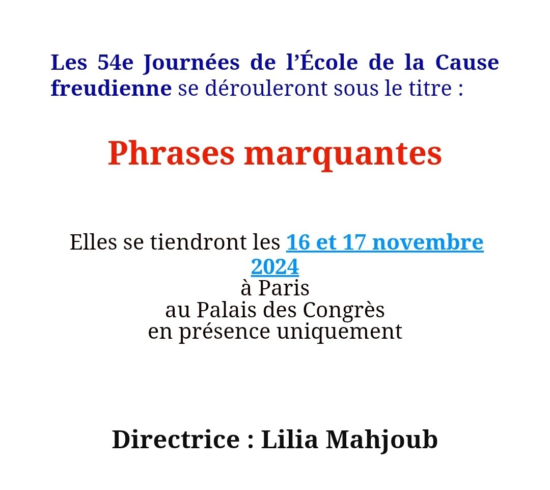 ECF_AMP's tweet photo. SAVE THE DATE - Les 54e Journées de l'ECF - 16 et 17 novembre 2024 https://t.co/elErbaZAKZ