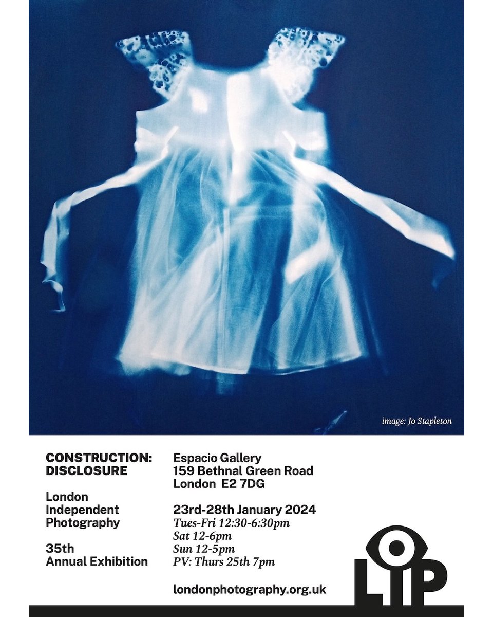 Delighted to be showing the original print of this #Cyanotype #photogram of a child's dress <a href="/londonindphoto/">London Independent Photography</a> 35th annual exhibition of work by 60+ international photographers <a href="/espaciogallery/">Espacio Gallery</a> opening 23 Jan. Huge thank you to LIP for selecting my image to publicise the exhibition😍