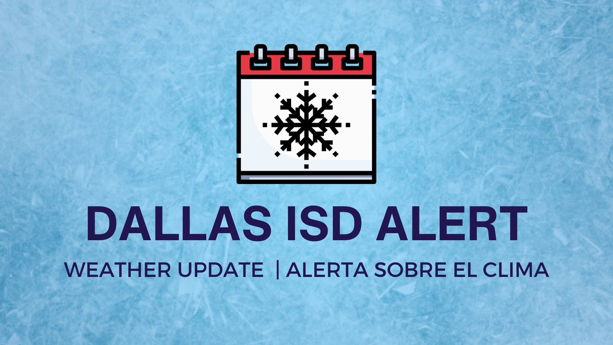 Due to inclement weather, all Dallas ISD schools, after-school activities, athletic events & offices will be 𝗖𝗟𝗢𝗦𝗘𝗗 𝗧𝘂𝗲𝘀𝗱𝗮𝘆, 𝗝𝗮𝗻. 𝟭𝟲. We will continue monitoring the weather to determine Wednesday’s plan. For updates, check the district’s website & social media.