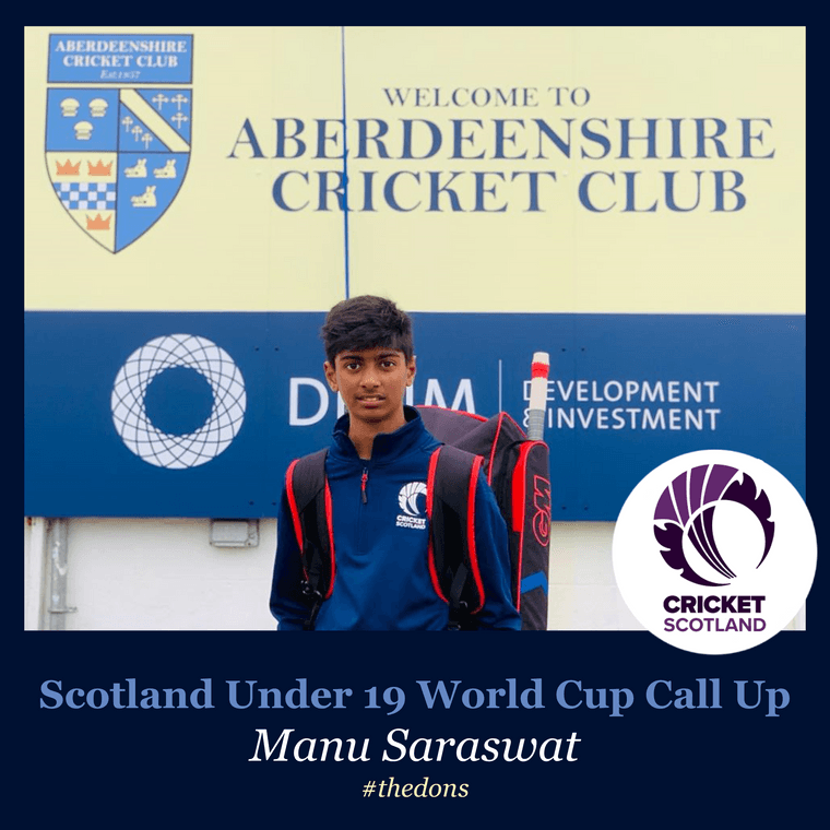AberdeenshireCC's tweet photo. Manu Saraswat Called Up  to Scotland Under 19 squad for the ICC Under 19 Cricket World Cup in South Africa, click for full details.

#FollowScotland
#TheDons
https://t.co/bwIpkEAQft https://t.co/Jdh0cT73o8