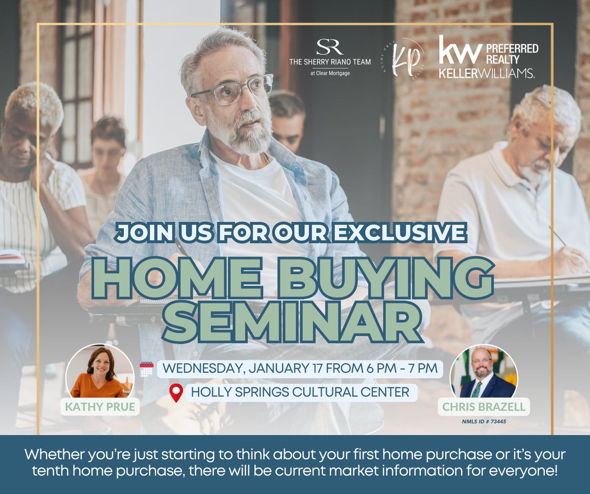 🥳Join us for an upcoming home buyer seminar with the amazing Kathy Prue at Keller Williams Preferred Realty. Whether it's your first or tenth home purchase, we've got invaluable market insights for everyone! #hollysprings #hollyspringsnc #raleighnc #raleighrealestate