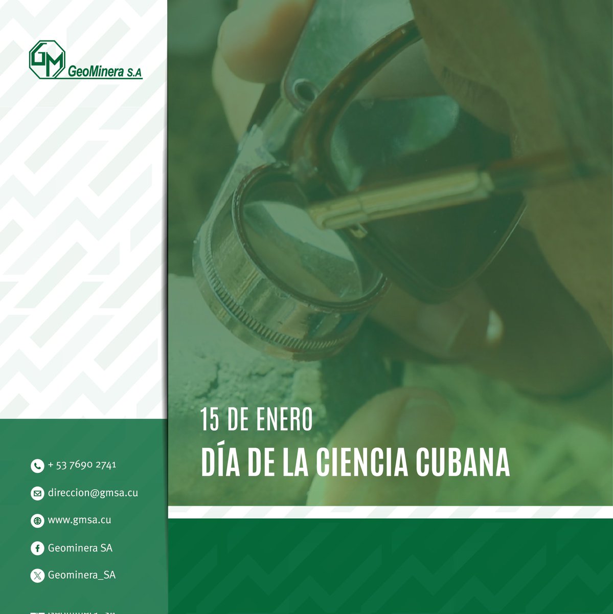 Geominera_SA's tweet photo. En el Día de la #CienciaCubana enviamos nuestra felicitación a las mujeres y hombres de #Ciencia que con su labor imprescindible contribuyen al desarrollo sostenible de #Cuba. Sobre todo a los dedicados a la actividad científica en la #Geología y la #Minería. ¡Muchas felicidades! https://t.co/9Oa2PYOrX9