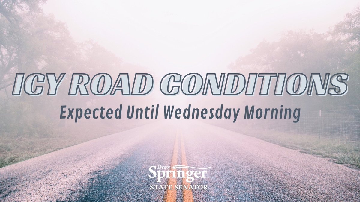 Due to freezing temperatures, icy road conditions are expected to last until Wednesday morning. While some roads may melt during the day, they are expected to refreeze overnight. Check your local road conditions at DriveTexas.org. Stay safe & keep warm, friends! #txlege