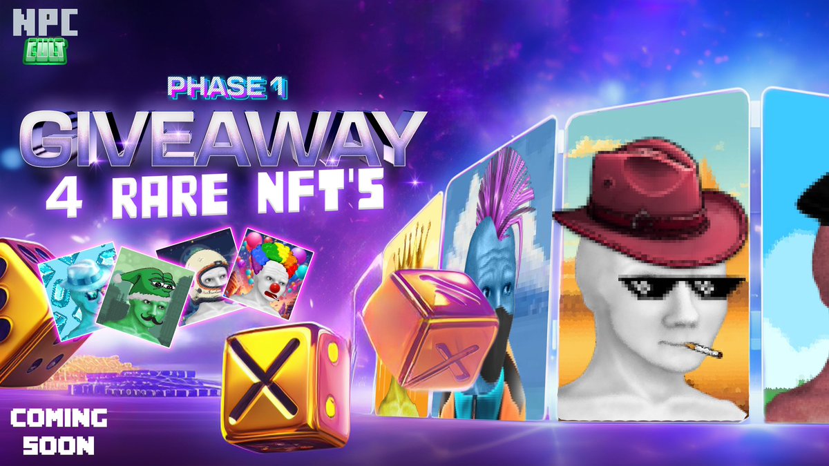 Npc100x's tweet photo. NPC Cult #NFT Collection GIVEAWAY! 

Public mint opens up this week, or beginning of the next. Notifications on 👀

WIN:
4x Rare NPC NFTS  💎

Things to do:
1. LIKE & RT This Post
2. Follow @NpcGems
3. Drop your #solana wallets below.

Picking the winners on main Telegram channel https://t.co/6AghEDZtkJ
