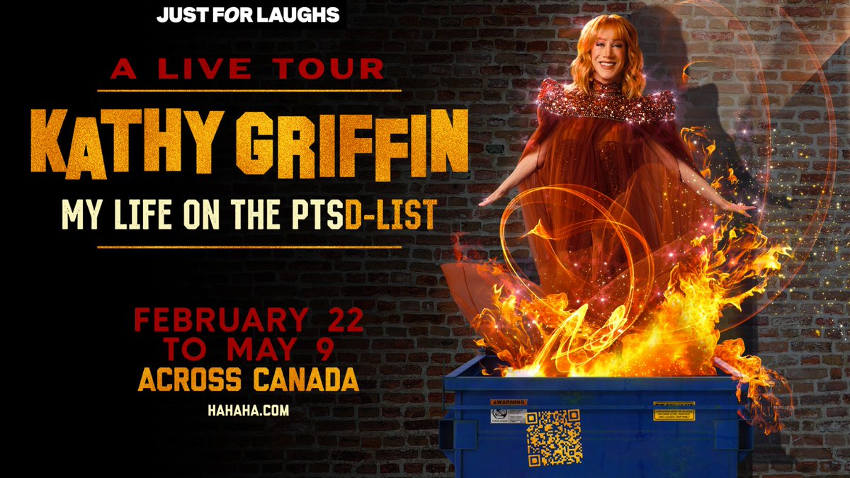 Two-Time Emmy and Grammy Award winning comedian, and advocate for the LGBTQIA+ community, @kathygriffin is coming to Canada with her all-new show My Life On The PTS-D List. Go to hahaha.com for dates, venues, and tickets. Presented by Just For Laughs.